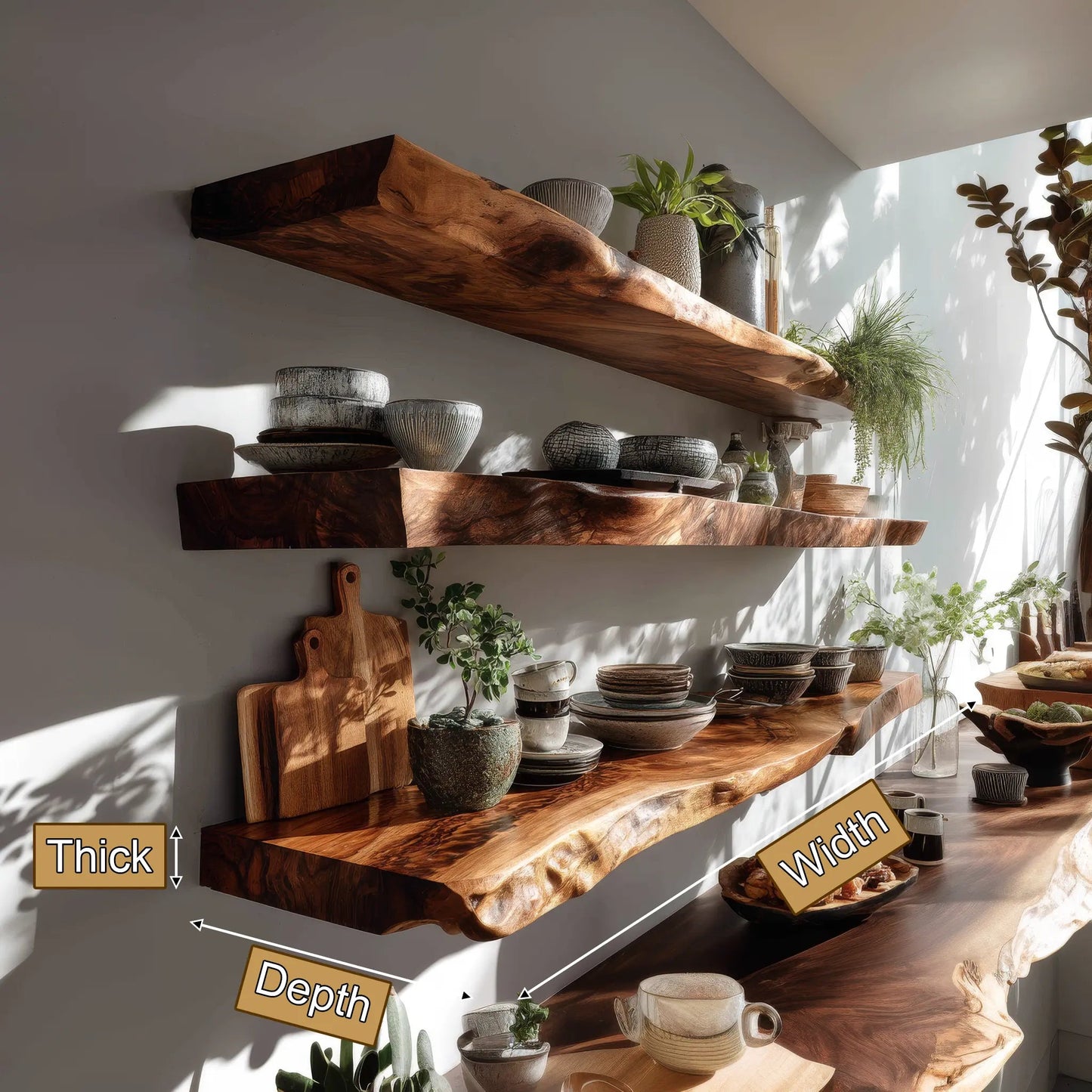 Virello Live Edge Solid Wood Floating Shelf SPA951365 Kitchnce