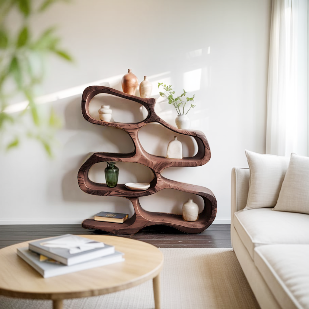 Sculptural Bookshelf For Living Room Or Office Kitchnce