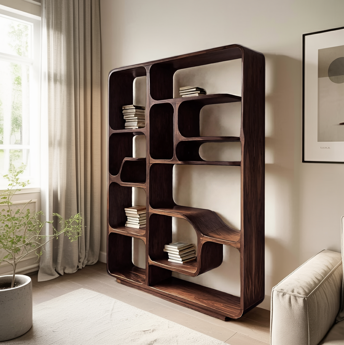 Modern Sculptural Bookshelf For Living Decor Or Bedroom Kitchnce