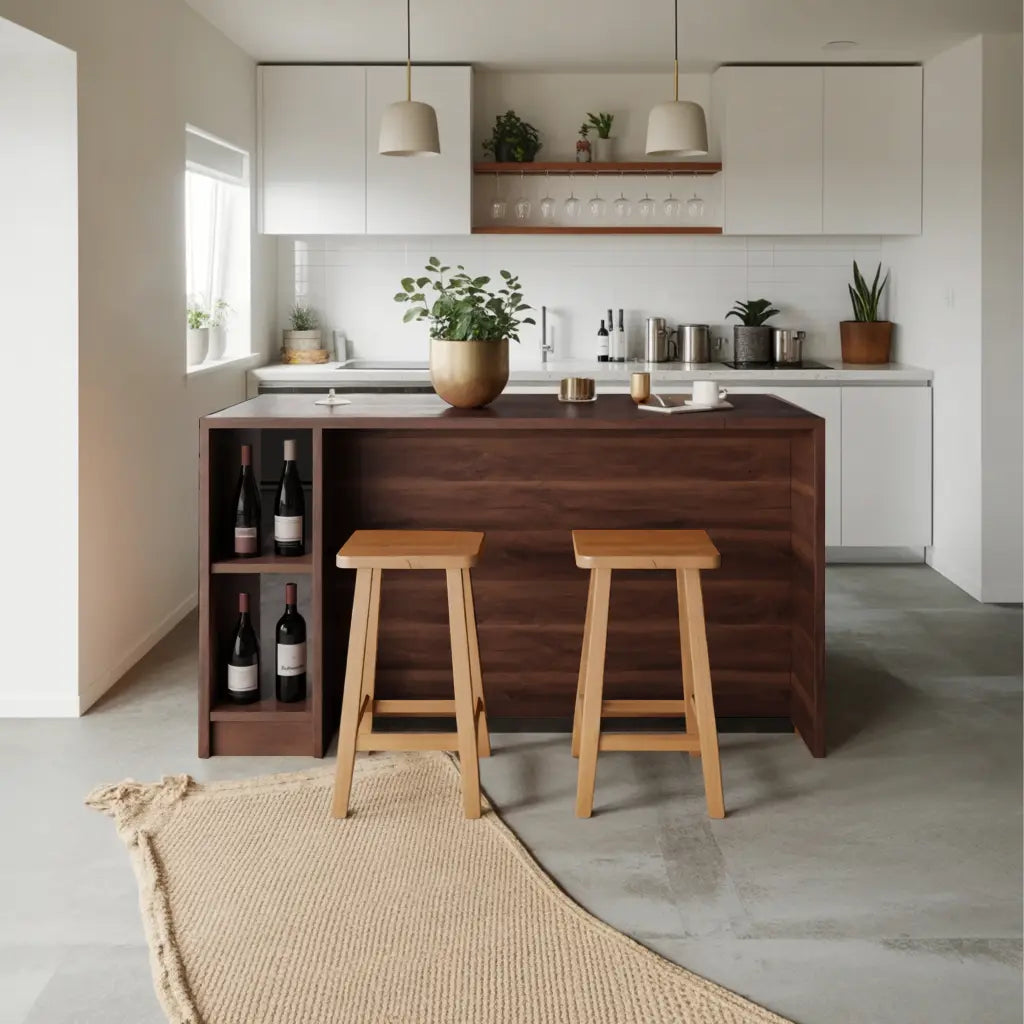Contemporary Warm Wood Bar Table With Storage For Kitchen Or Breakfast Nook Kitchnce