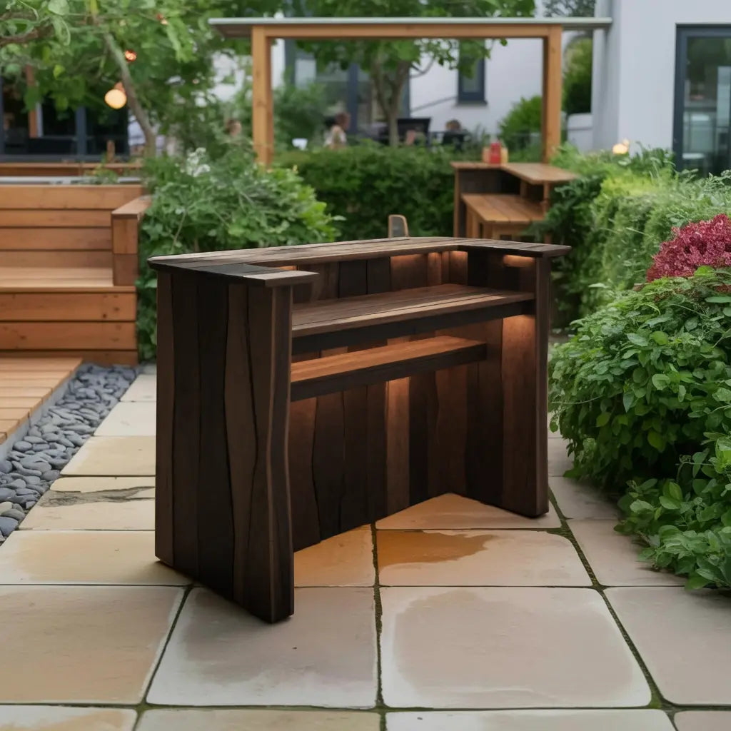 Rustic Live Edge Bar Counter With Lighting For Patio Kitchnce