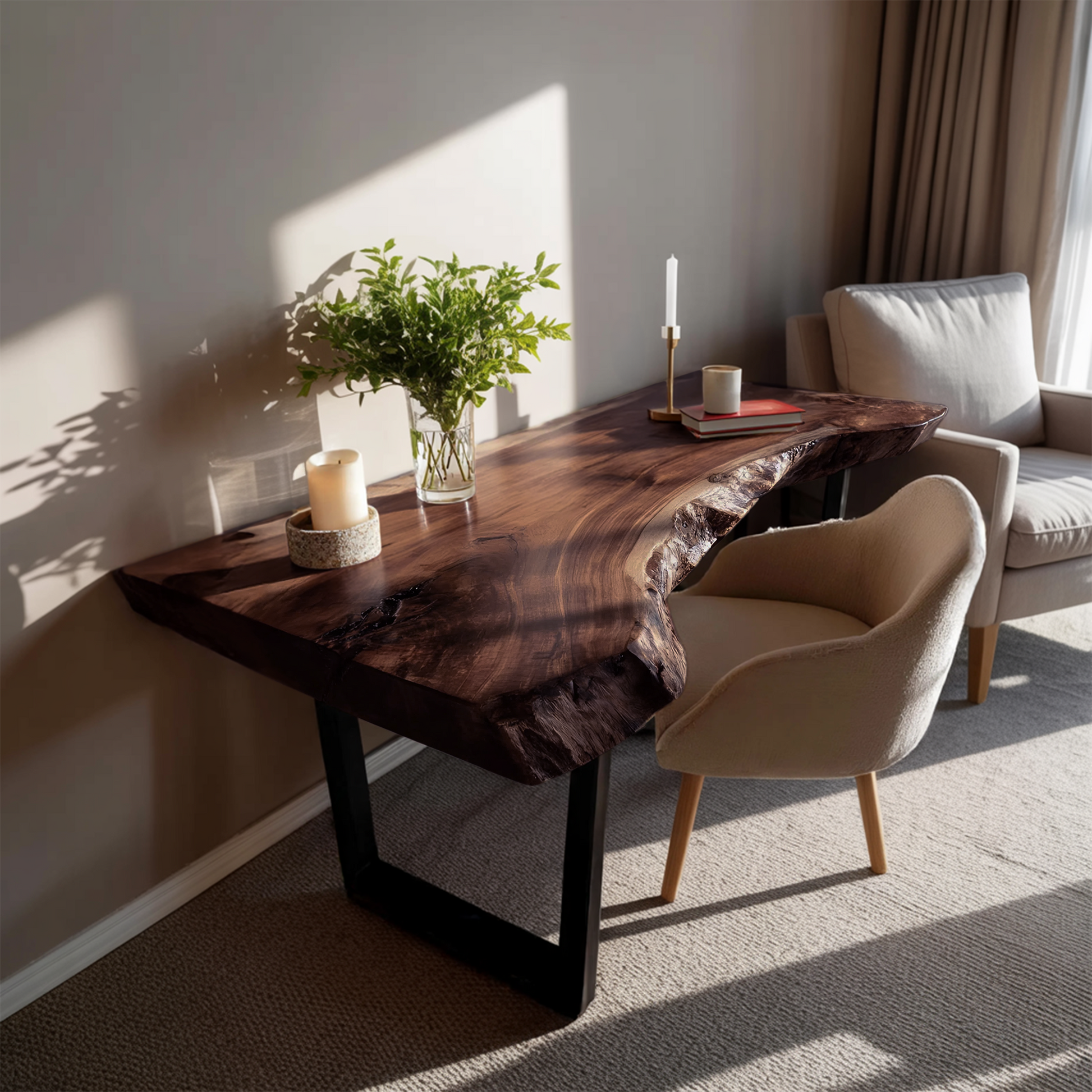 Mid Century Wooden Live Edge Desk For Living Room Kitchnce