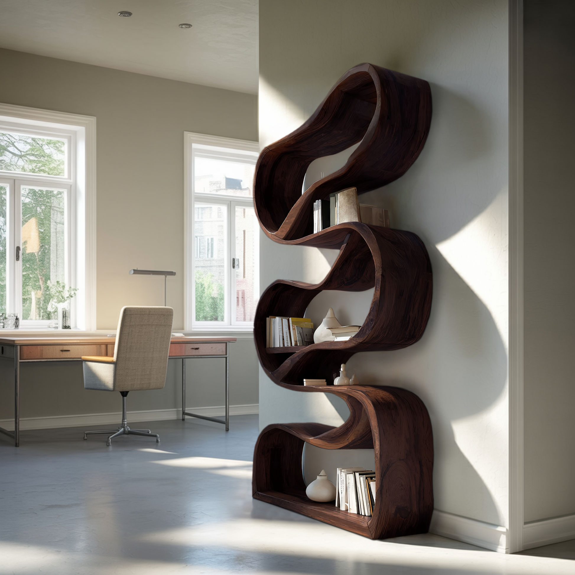 Modern Sculptural Bookcase Statement Design For Hallway Kitchnce