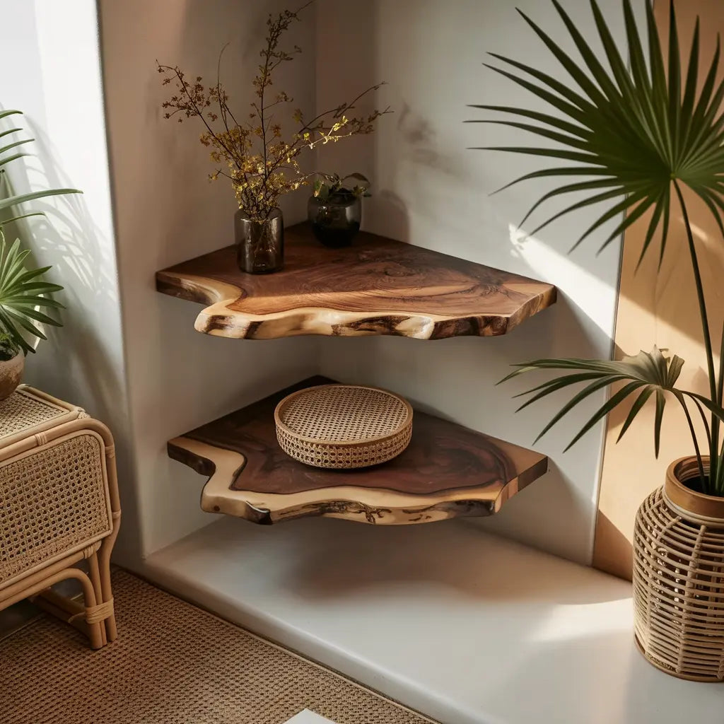 Wavedge Live Edge Floating Corner Shelf Kitchnce