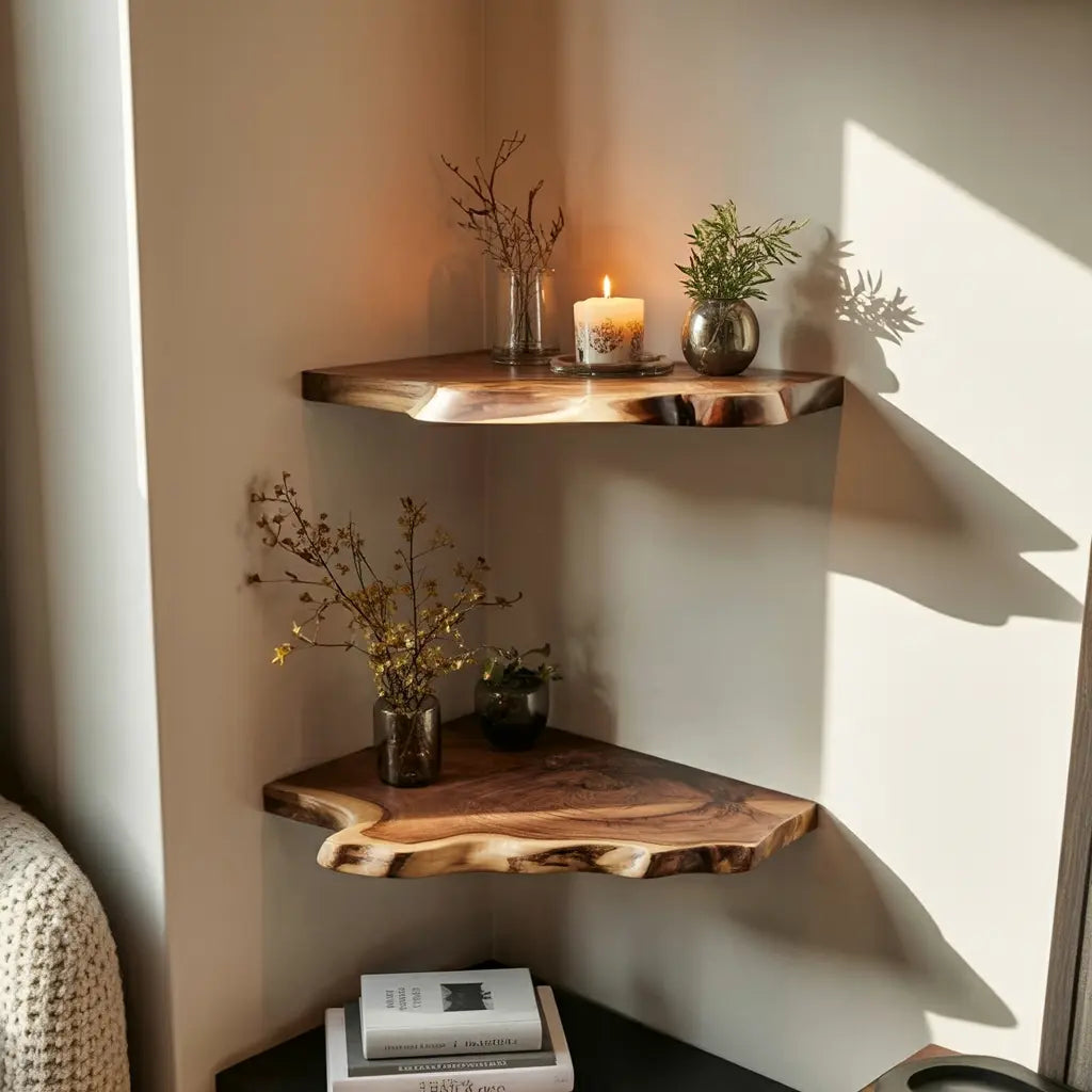Wavedge Live Edge Floating Corner Shelf Kitchnce