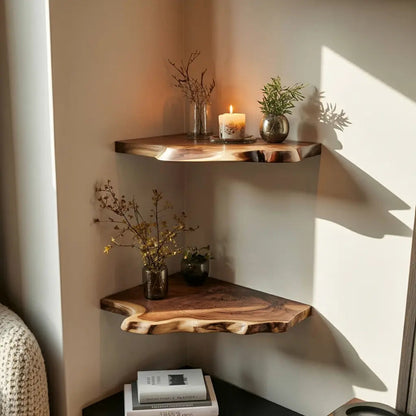 Wavedge Live Edge Floating Corner Shelf Kitchnce