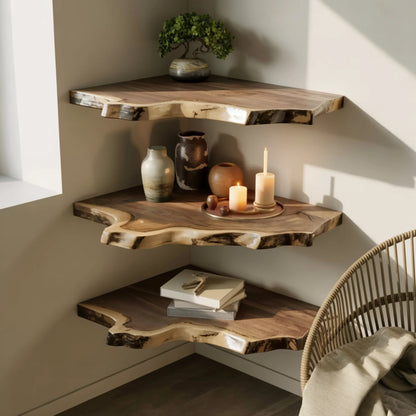 Wavedge Live Edge Floating Corner Shelf Kitchnce