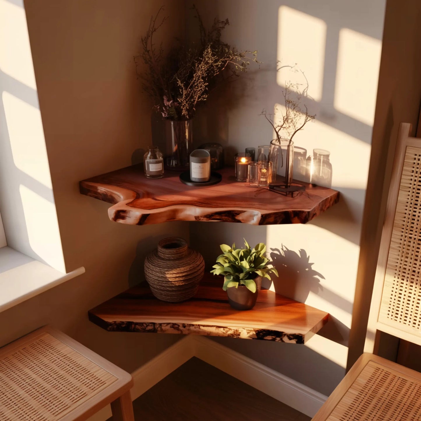Wavedge Live Edge Floating Corner Shelf Kitchnce