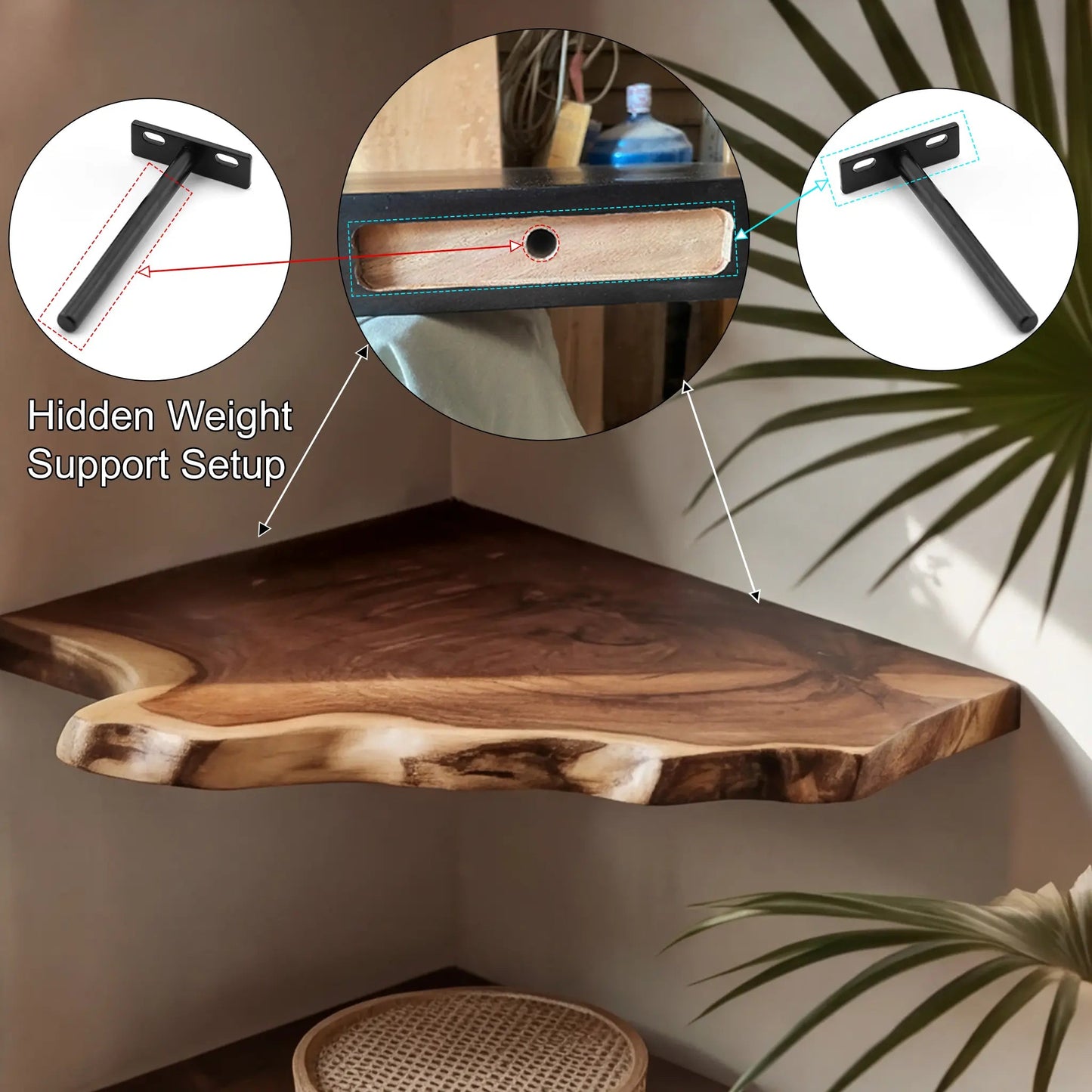 Wavedge Live Edge Floating Corner Shelf Kitchnce