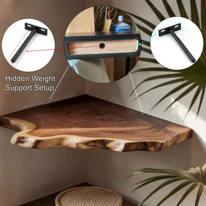 Wavedge Live Edge Floating Corner Shelf Kitchnce