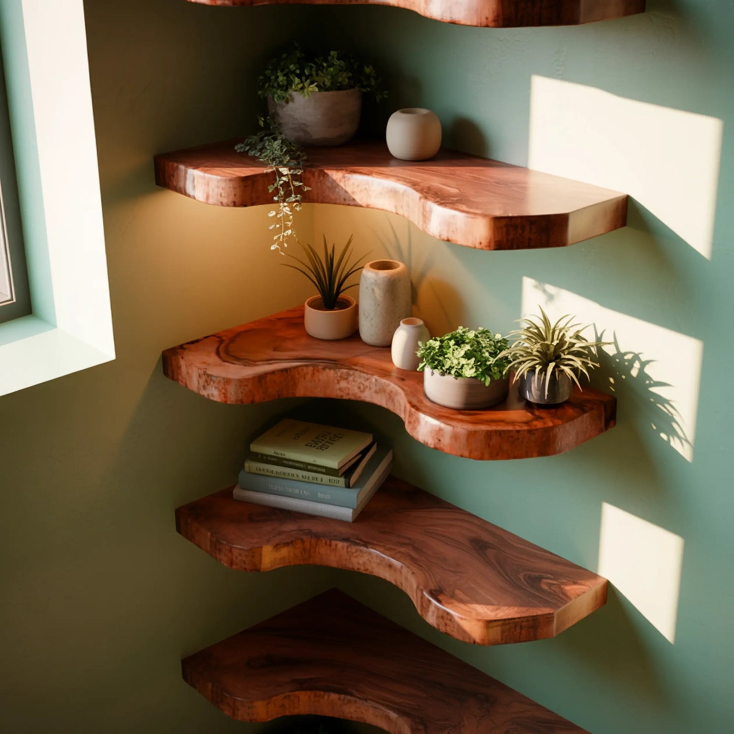 Waveline Live Edge Solid Wood Corner Floating Shelf Kitchnce