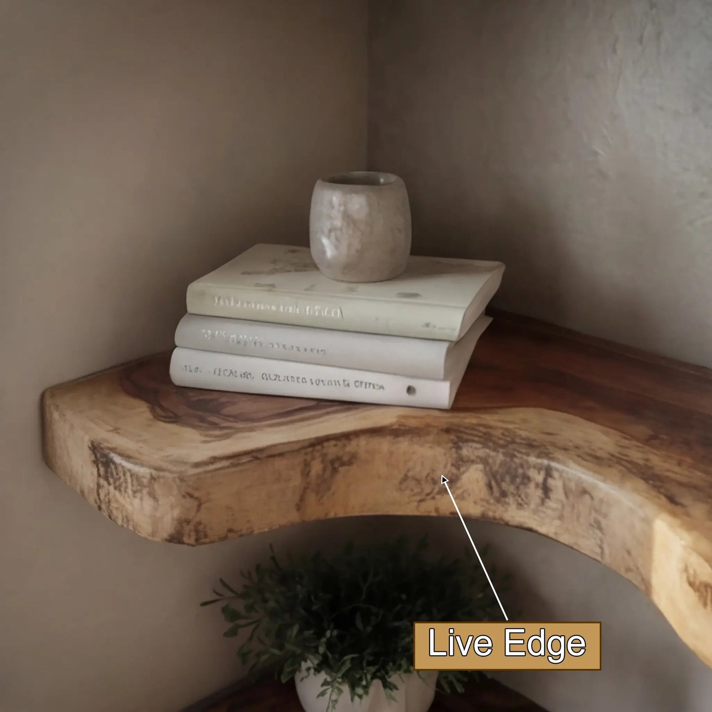 Waveline Live Edge Solid Wood Corner Floating Shelf Kitchnce