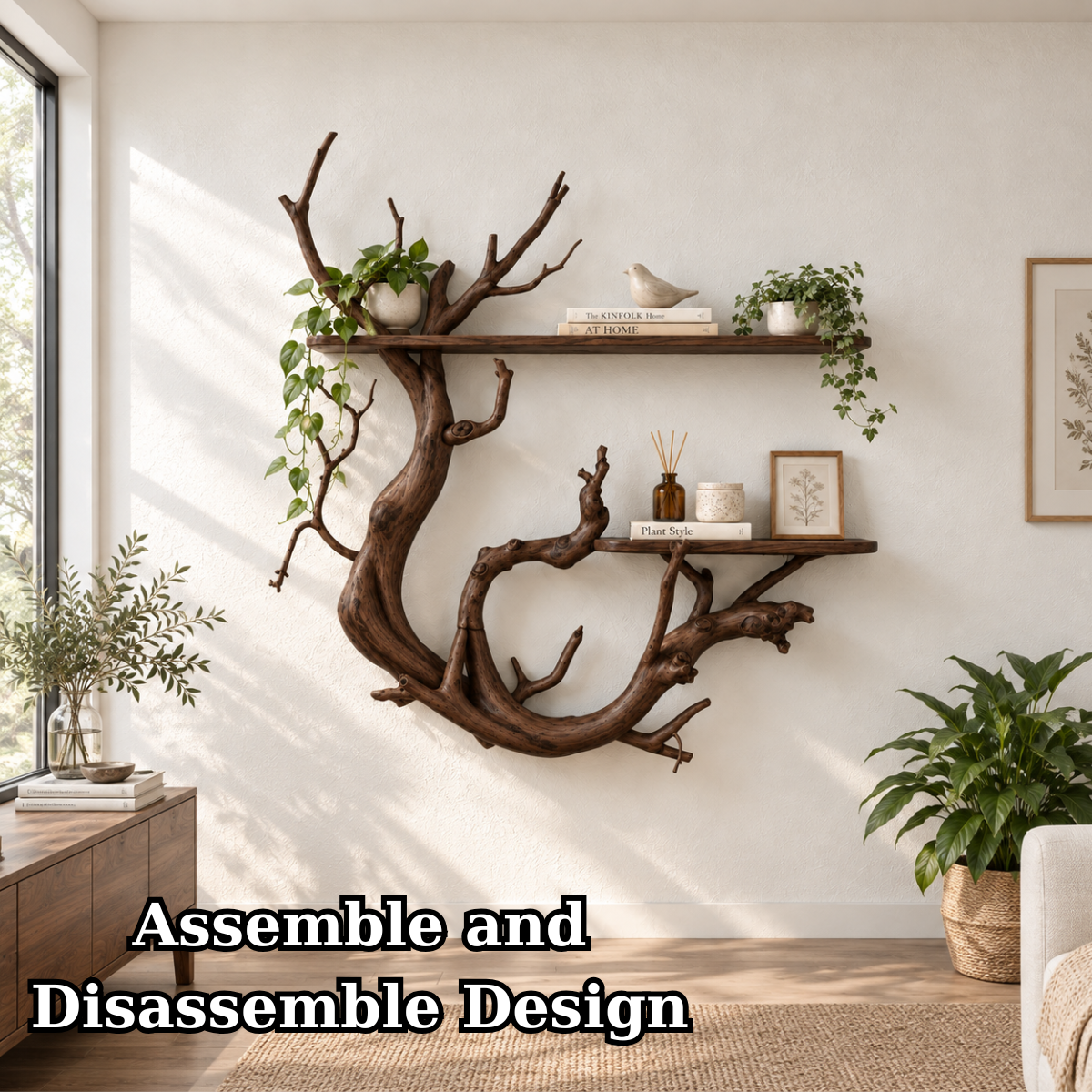 Handcrafted Organic Branch Solid Wood Wall Shelf