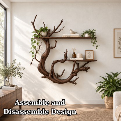 Handcrafted Organic Branch Solid Wood Wall Shelf