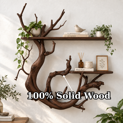 Handcrafted Organic Branch Solid Wood Wall Shelf