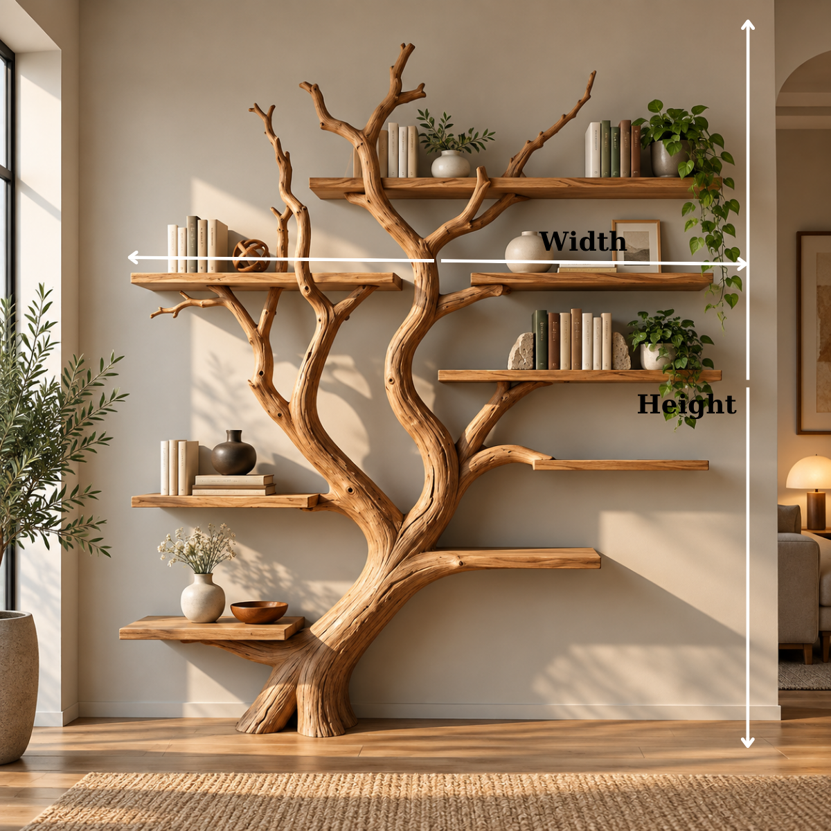 Handcrafted Sculptural Solid Wood Tree Bookshelf