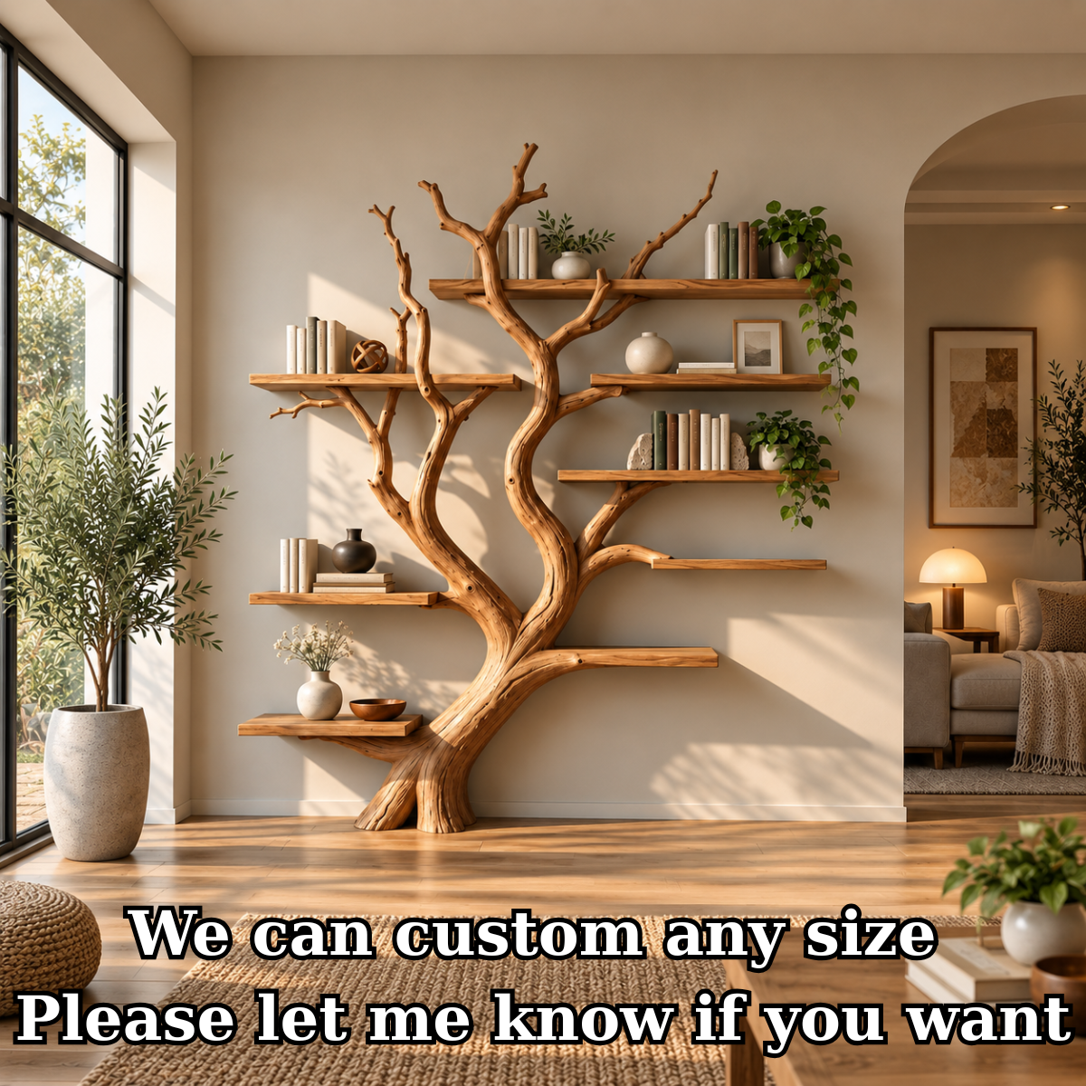 Handcrafted Sculptural Solid Wood Tree Bookshelf