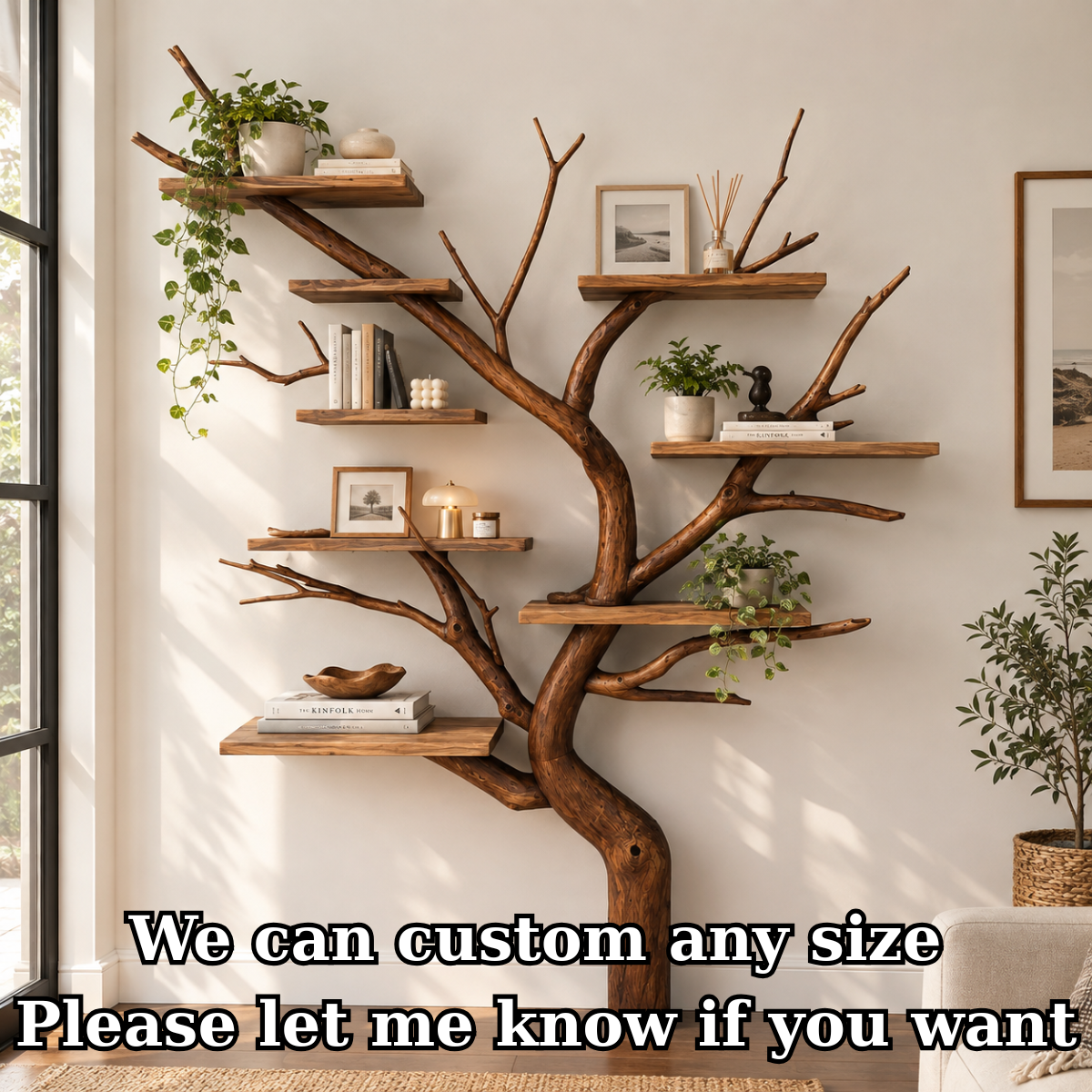 Handcrafted Sculptural Solid Wood Tree Bookshelf