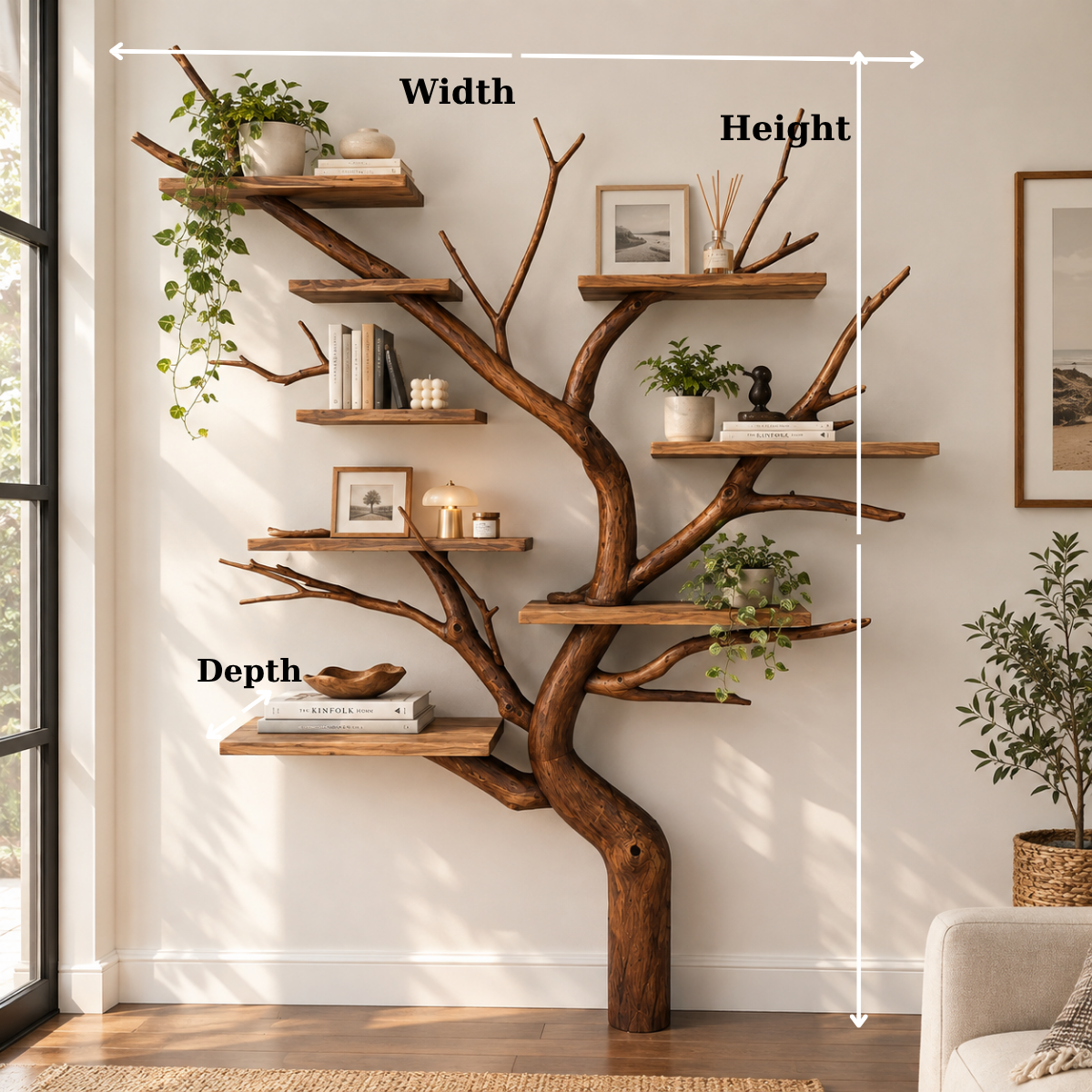 Handcrafted Sculptural Solid Wood Tree Bookshelf