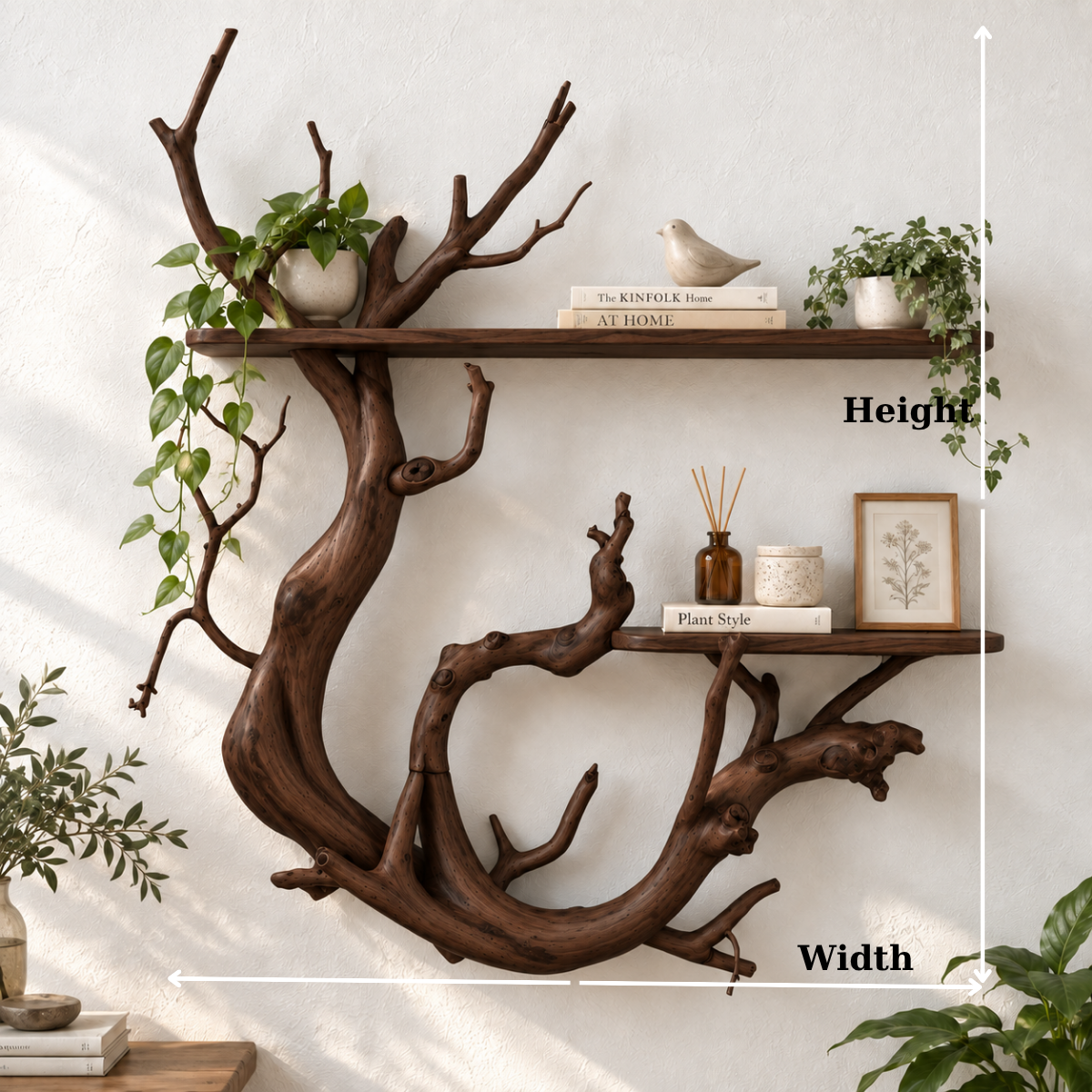 Handcrafted Organic Branch Solid Wood Wall Shelf