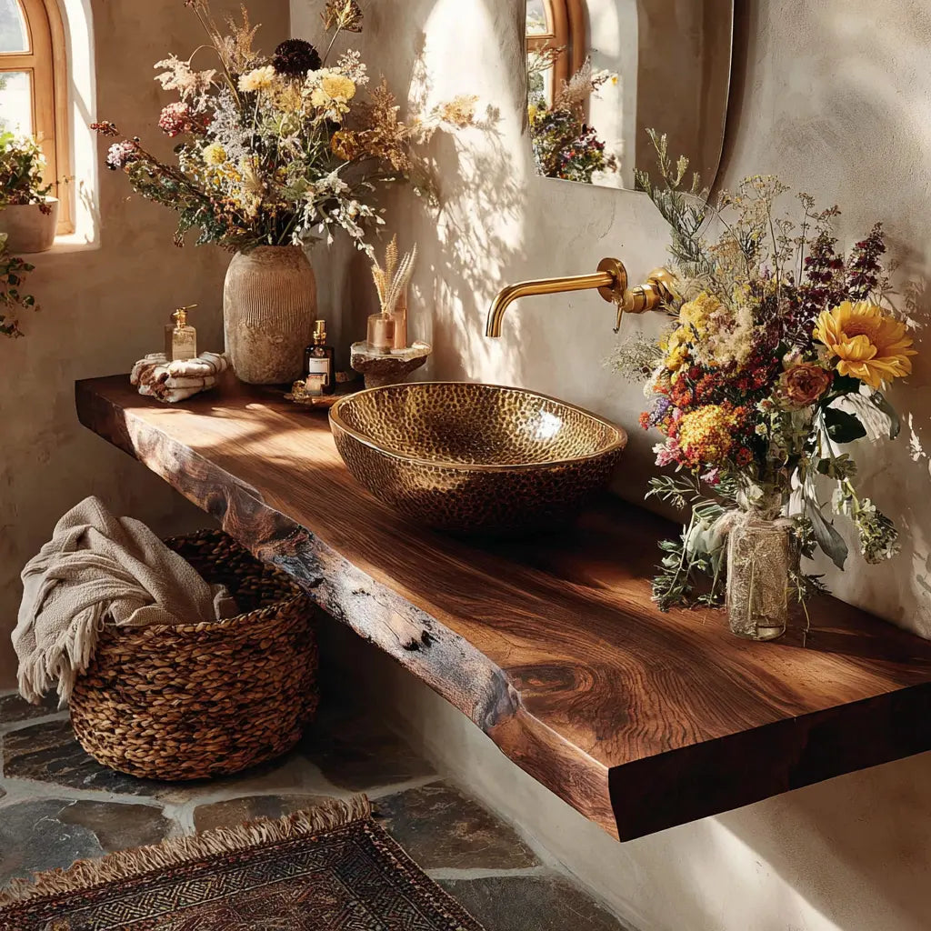 Zavaro Handcrafted Live Edge Solid Wood Floating Bathroom Vanity SPA245625 Kitchnce