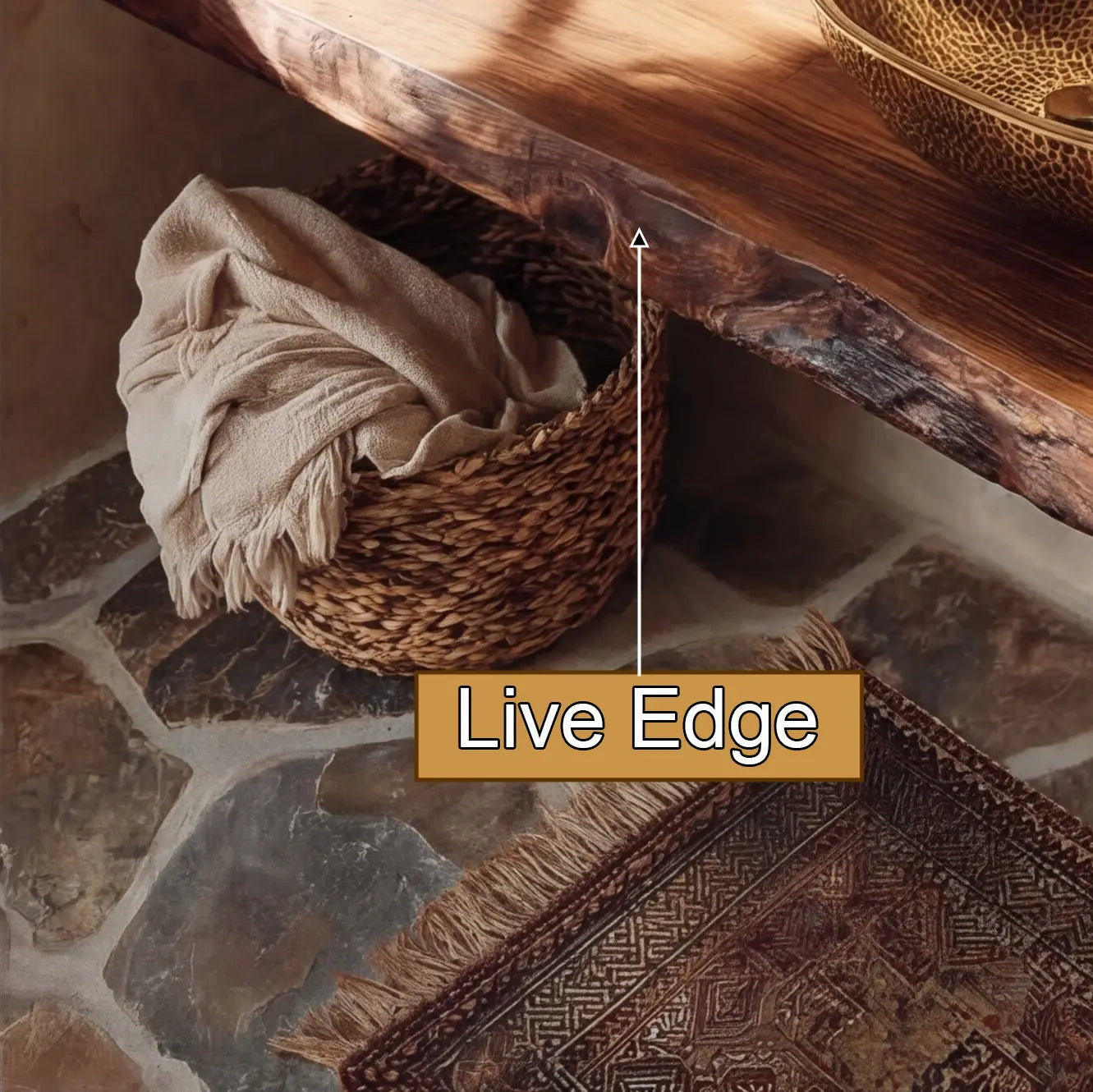 Zavaro Handcrafted Live Edge Solid Wood Floating Bathroom Vanity SPA245625 Kitchnce