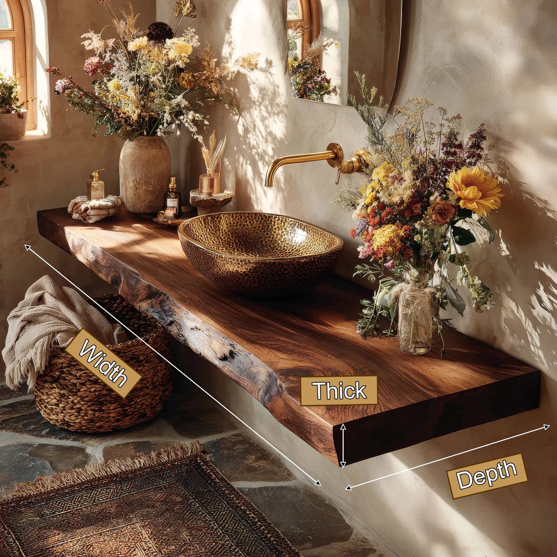 Zavaro Handcrafted Live Edge Solid Wood Floating Bathroom Vanity SPA245625 Kitchnce