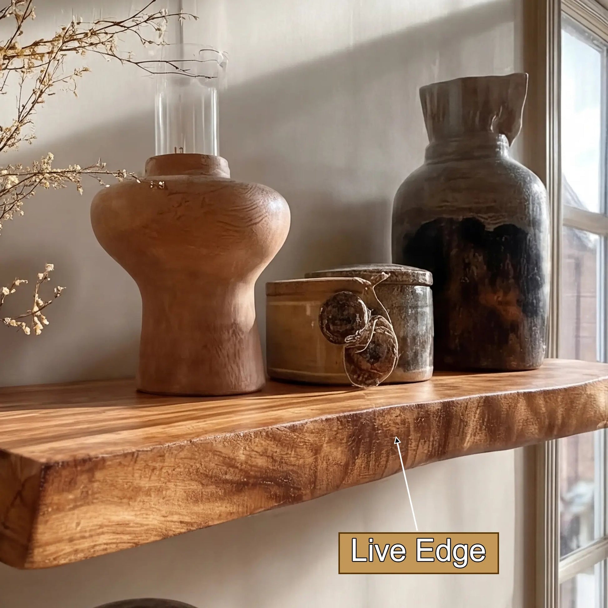 Zenvora Live Edge Solid Wood Floating Shelf SPA965832 Kitchnce