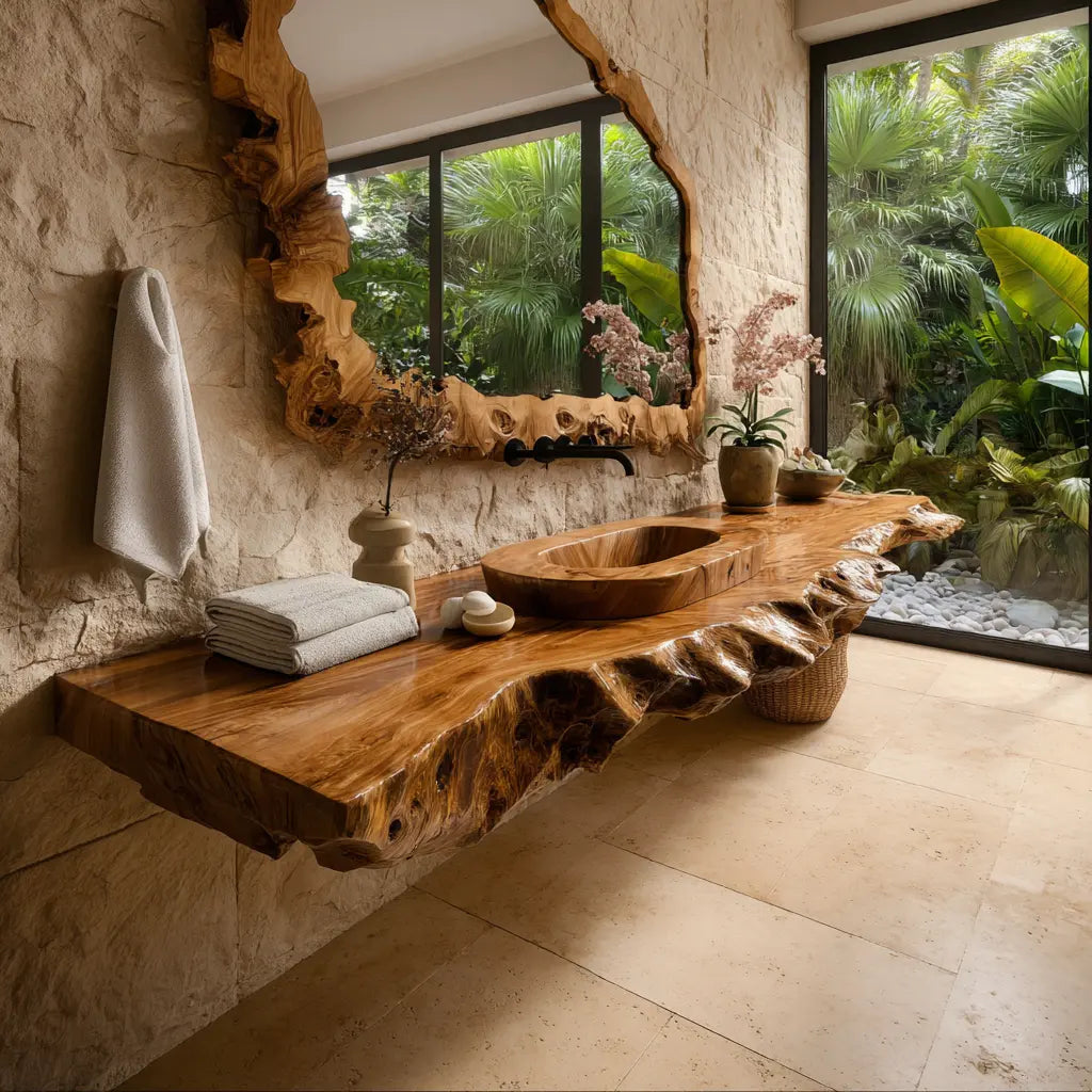 Zerano Live Edge Solid Wood Floating Bathroom Vanity SPA304290 Kitchnce