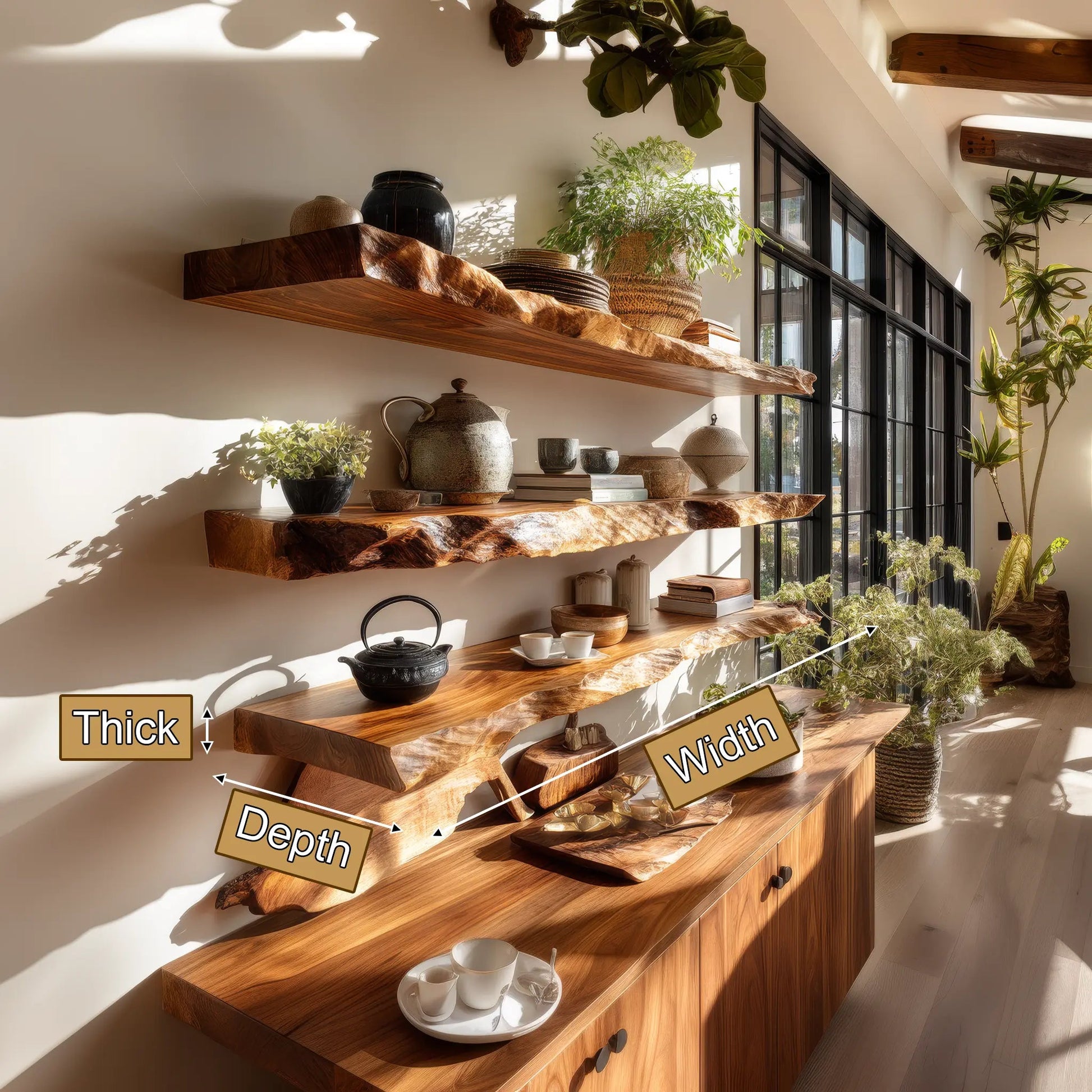 Zerano Live Edge Solid Wood Floating Shelf SPA652349 Kitchnce