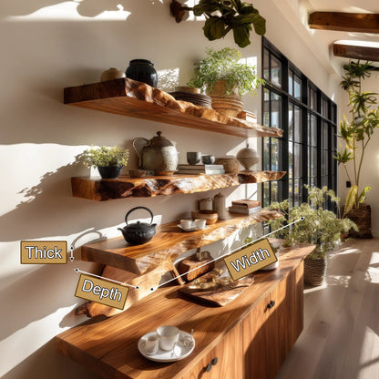 Zerano Live Edge Solid Wood Floating Shelf SPA652349 Kitchnce