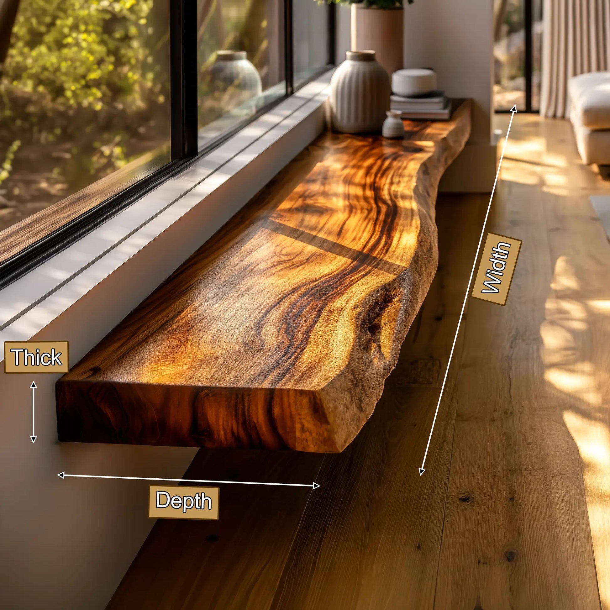 Zerion Live Edge Solid Wood Floating Shelf SPA324936 Kitchnce
