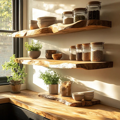 Zerivon Live Edge Solid Wood Floating Shelf SPA526841 Kitchnce