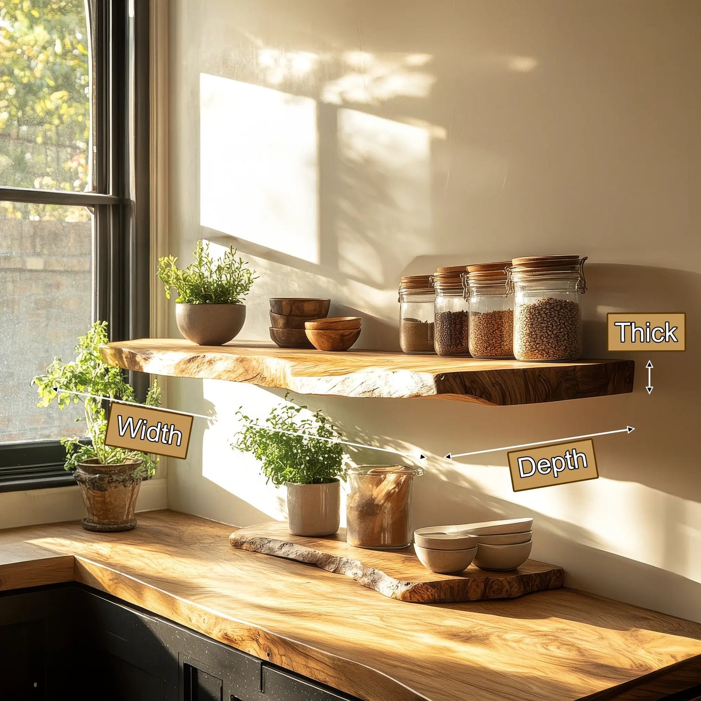 Zerivon Live Edge Solid Wood Floating Shelf SPA526841 Kitchnce
