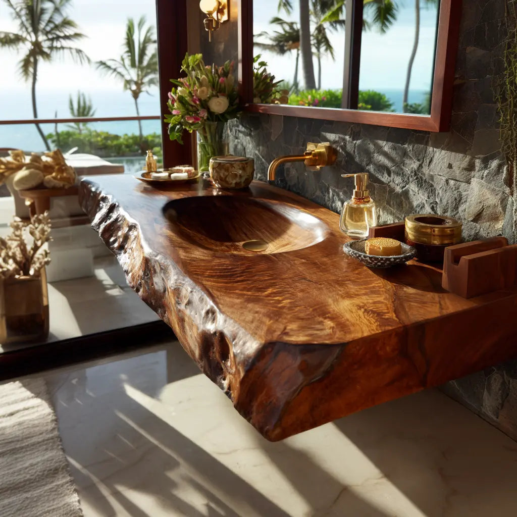 Zerona Live Edge Solid Wood Floating Bathroom Vanity with Integrated Sink SPA353646 Kitchnce