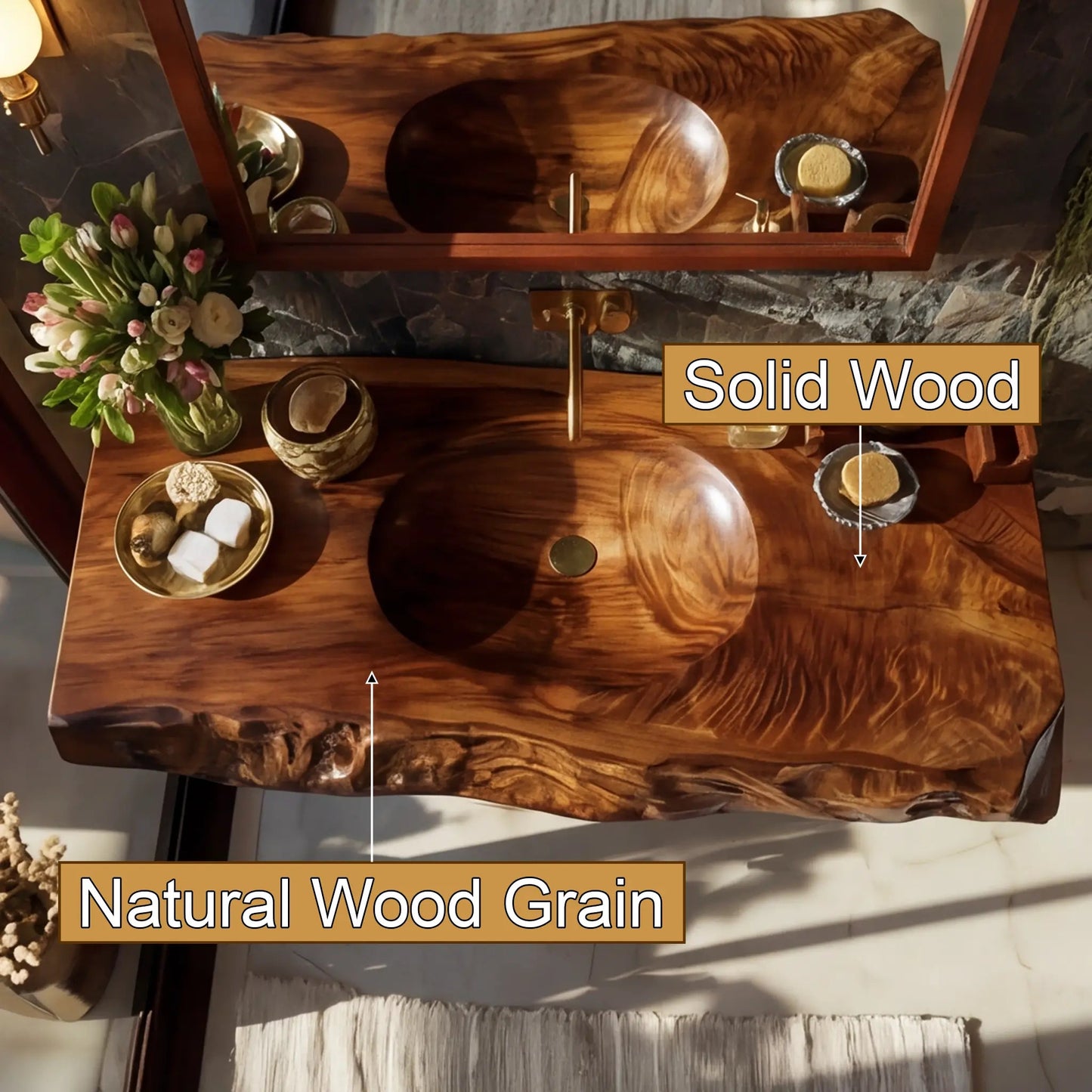 Zerona Live Edge Solid Wood Floating Bathroom Vanity with Integrated Sink SPA353646 Kitchnce