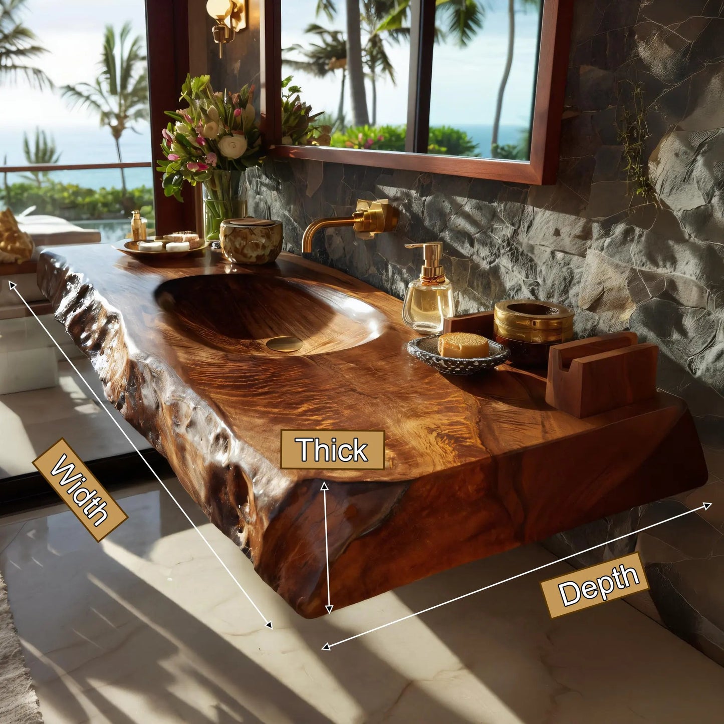 Zerona Live Edge Solid Wood Floating Bathroom Vanity with Integrated Sink SPA353646 Kitchnce