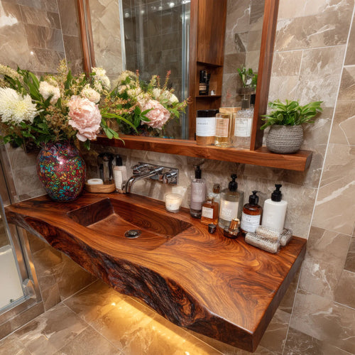 Zorvyn Live Edge Solid Wood Floating Bathroom Vanity with Integrated Sink SPA965784 Kitchnce
