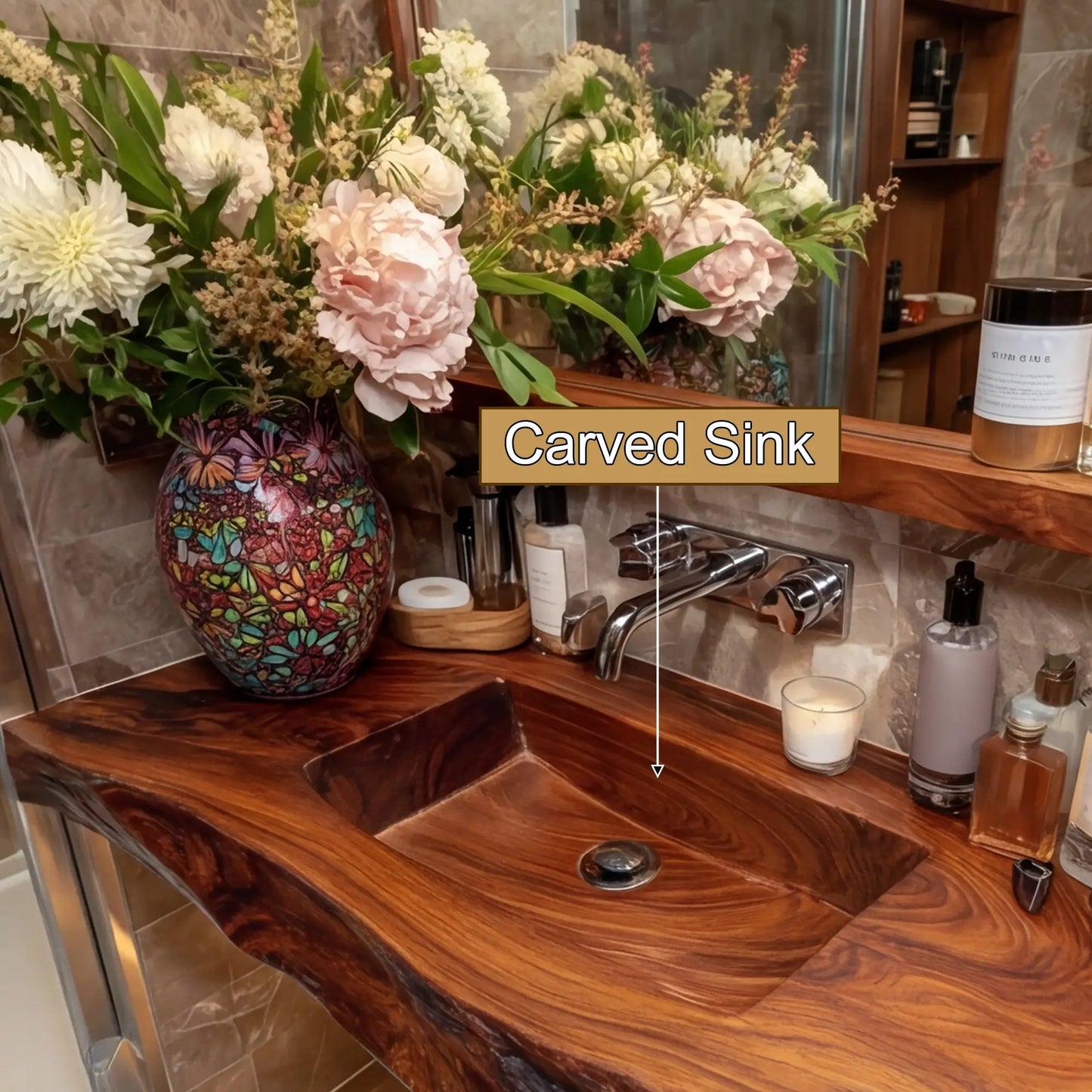 Zorvyn Live Edge Solid Wood Floating Bathroom Vanity with Integrated Sink SPA965784 Kitchnce