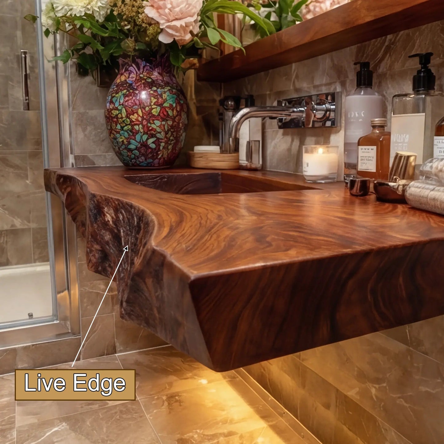 Zorvyn Live Edge Solid Wood Floating Bathroom Vanity with Integrated Sink SPA965784 Kitchnce