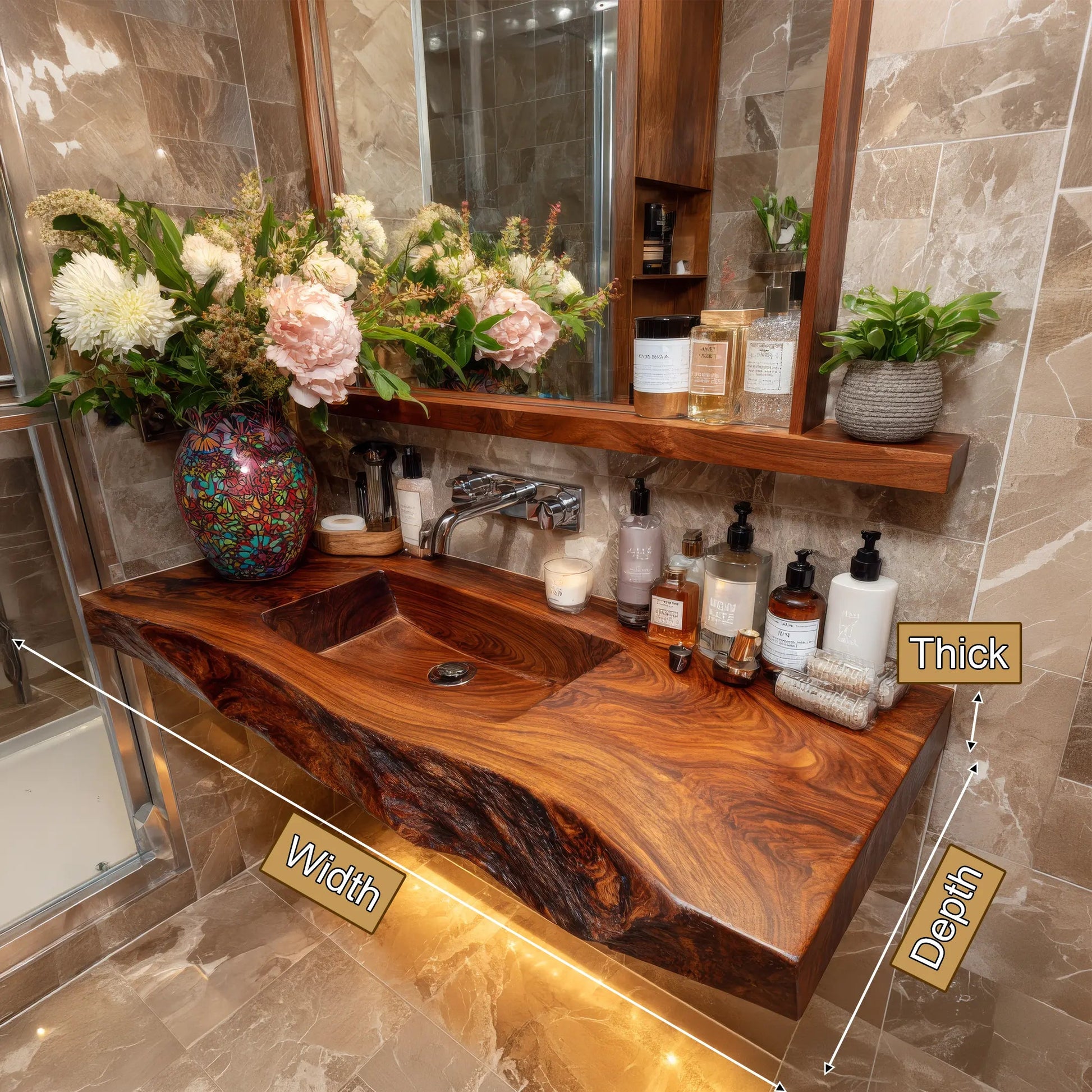 Zorvyn Live Edge Solid Wood Floating Bathroom Vanity with Integrated Sink SPA965784 Kitchnce