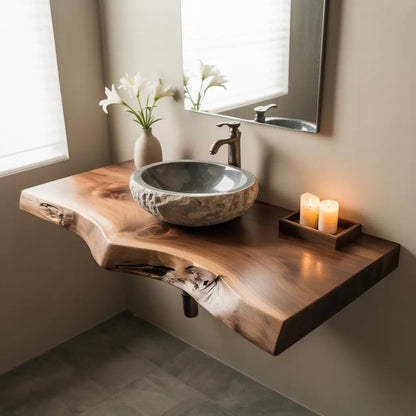 Sapwood Live Edge Vanity Shelf | Two-Tone Solid Wood Floating Bathroom Kitchnce