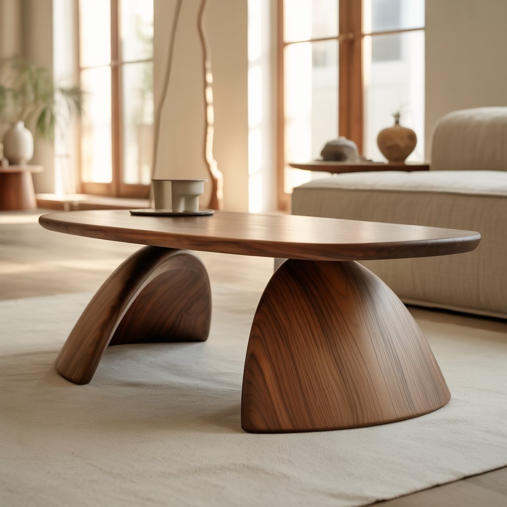 Handcrafted Sculptural Solid Wood Coffee Table – Dual Arch Base for Modern Organic Interiors Kitchnce