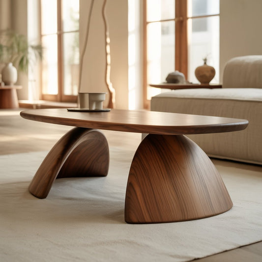 Handcrafted Sculptural Solid Wood Coffee Table – Dual Arch Base for Modern Organic Interiors Kitchnce