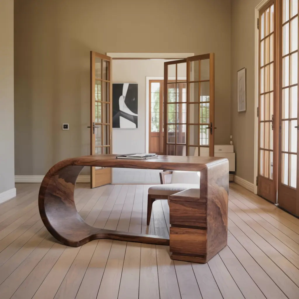 Curved Sculptural Desk With Fluid Form For Home Office And Studio Kitchnce