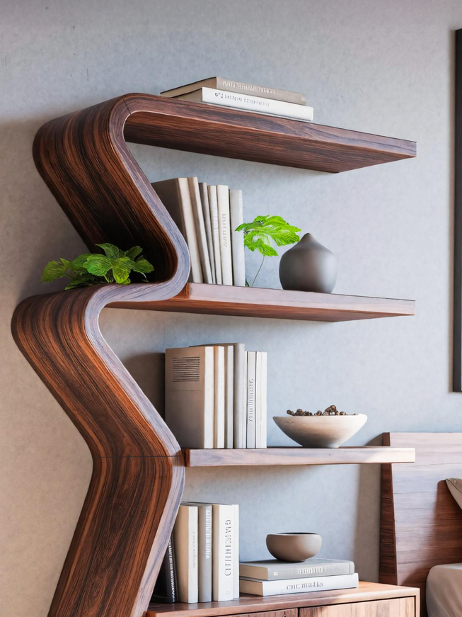 Modern Zigzag Bookshelf With Cabinet For Living Room Or Office Kitchnce