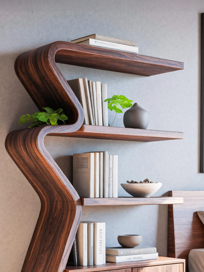 Modern Zigzag Bookshelf With Cabinet For Living Room Or Office Kitchnce