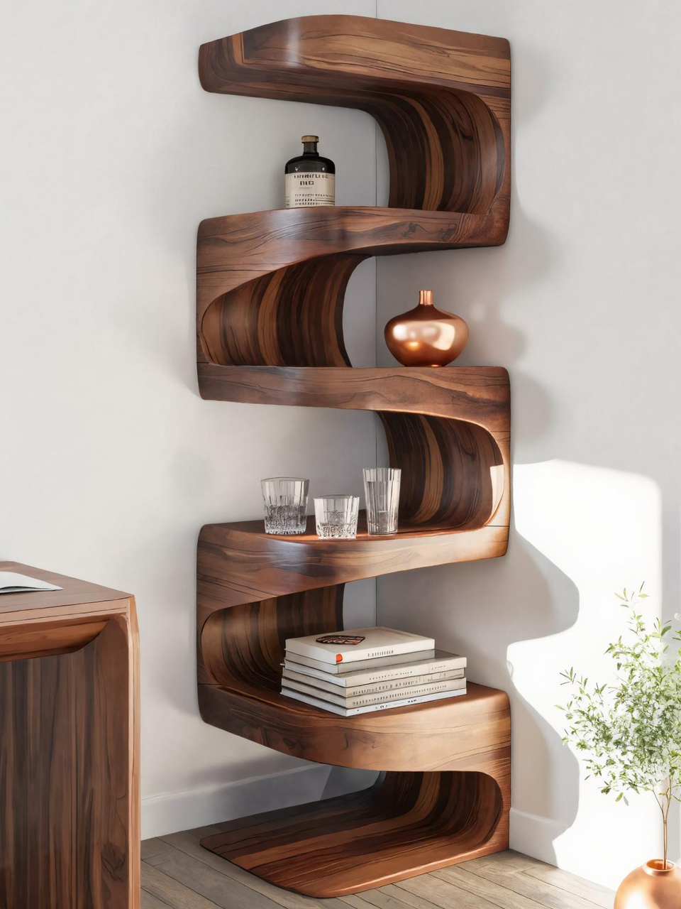 Modern Corner Wave Bookshelf For Living Room Or Contemporary Interior Kitchnce