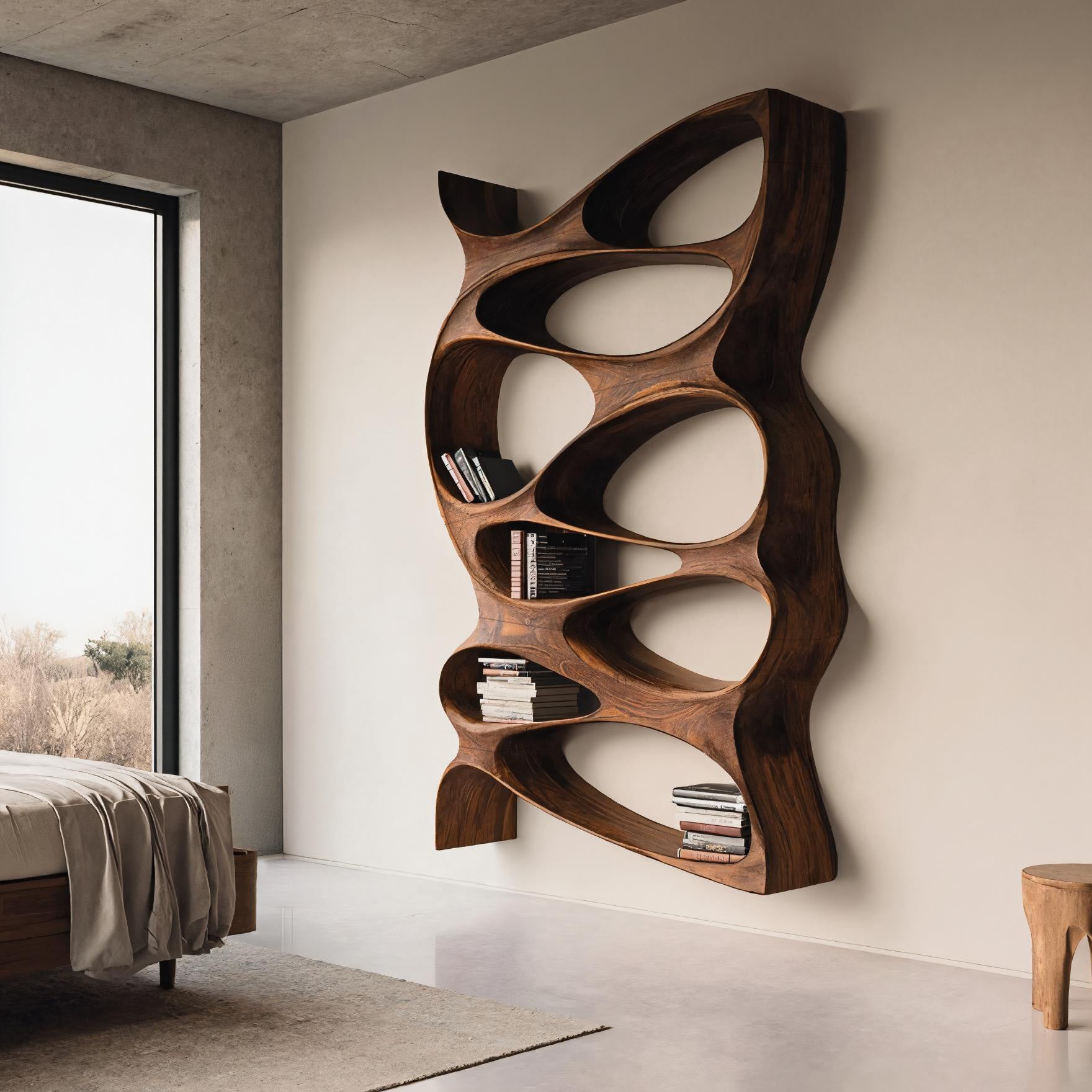Artistic Sculptural Wall Mounted Bookshelf For Living Room Kitchnce