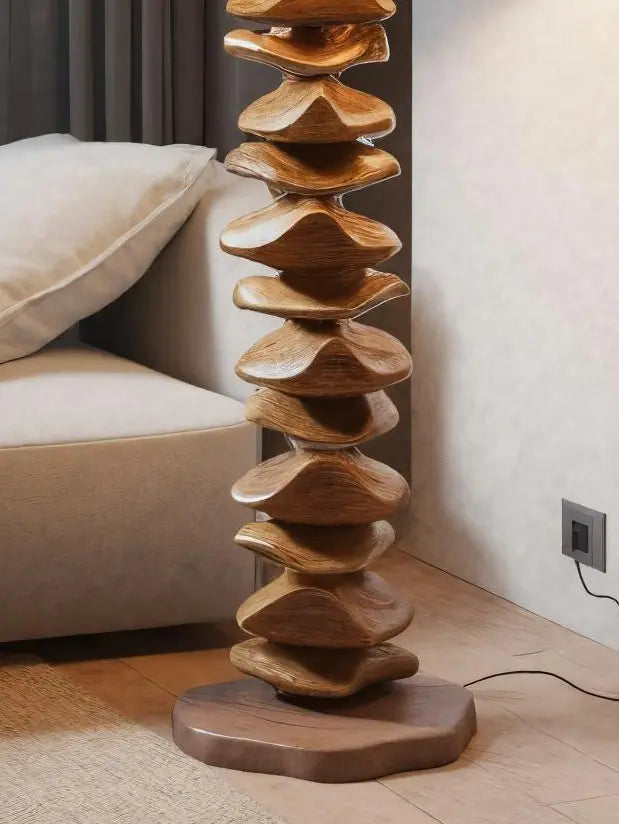 Handmade Sculptural Floor Lamp With Carved Base For Living Room Kitchnce